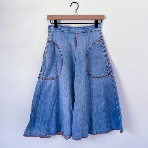 Pearl's Place at Bonwit Teller Dresses & Skirts - Vintage Denim Midi Skirt Blue Small High Waist A-Line Boho Western Cottage 70s